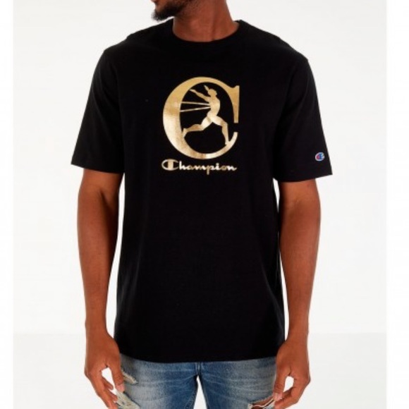 Champion Men's Metallic Running Man T-Shirt - Black/Gold sz Large - Picture 1 of 5